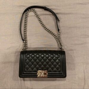Chanel Boy Bag Old Medium Black Perforated Lambskin Leather Chrome Hardware